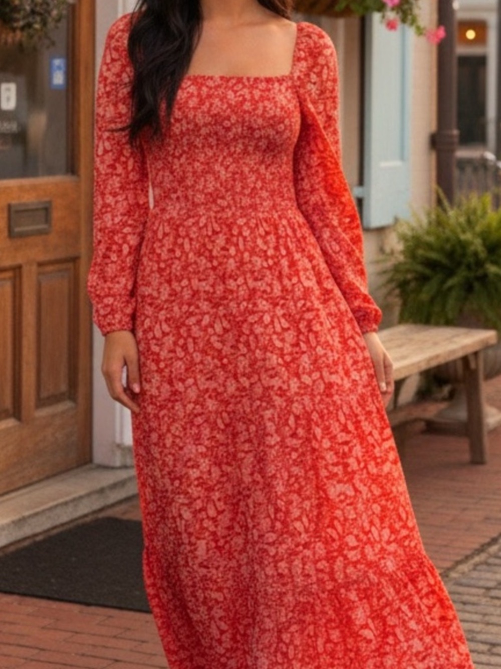 Anthropologie Dolan Stratton Smocked Floral Long Sleeve Maxi Dress, XS